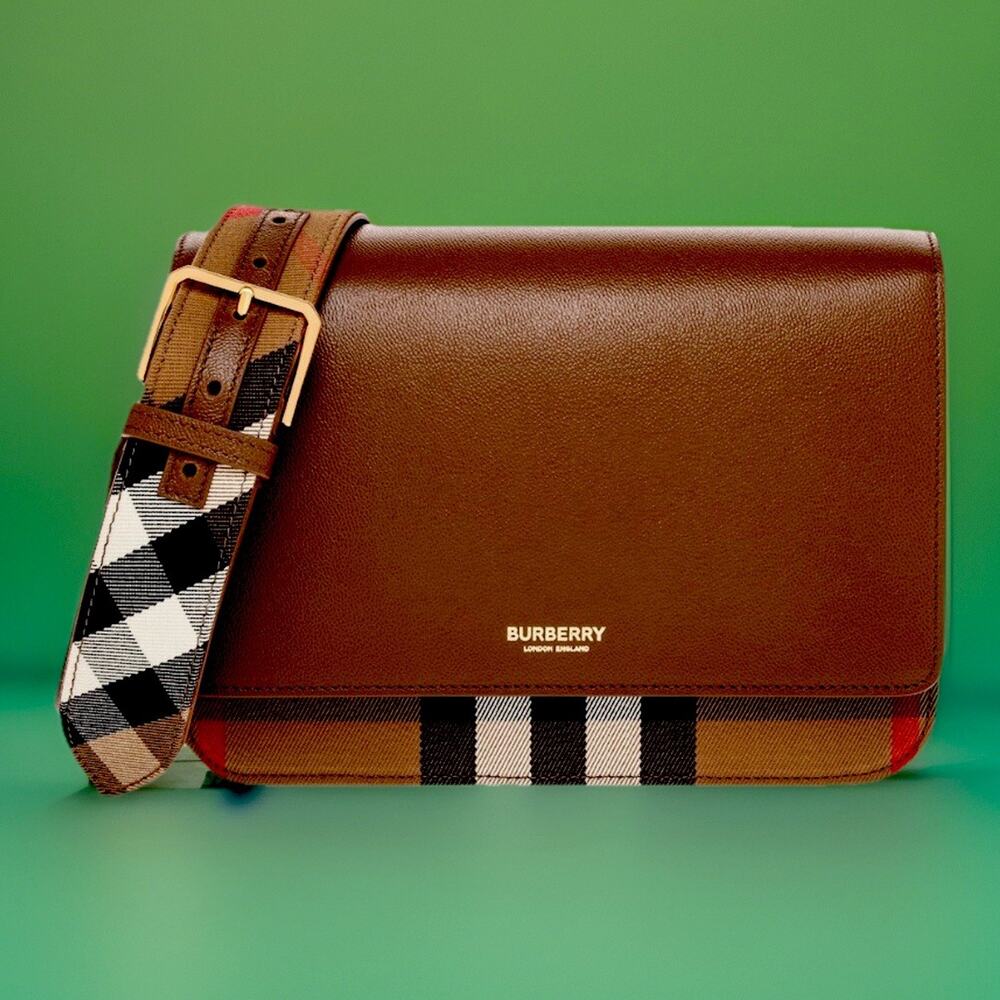 NEW! Brown Burberry Mackford Check & Leather Crossbody Bag/$1,895